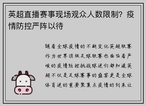 英超直播赛事现场观众人数限制？疫情防控严阵以待